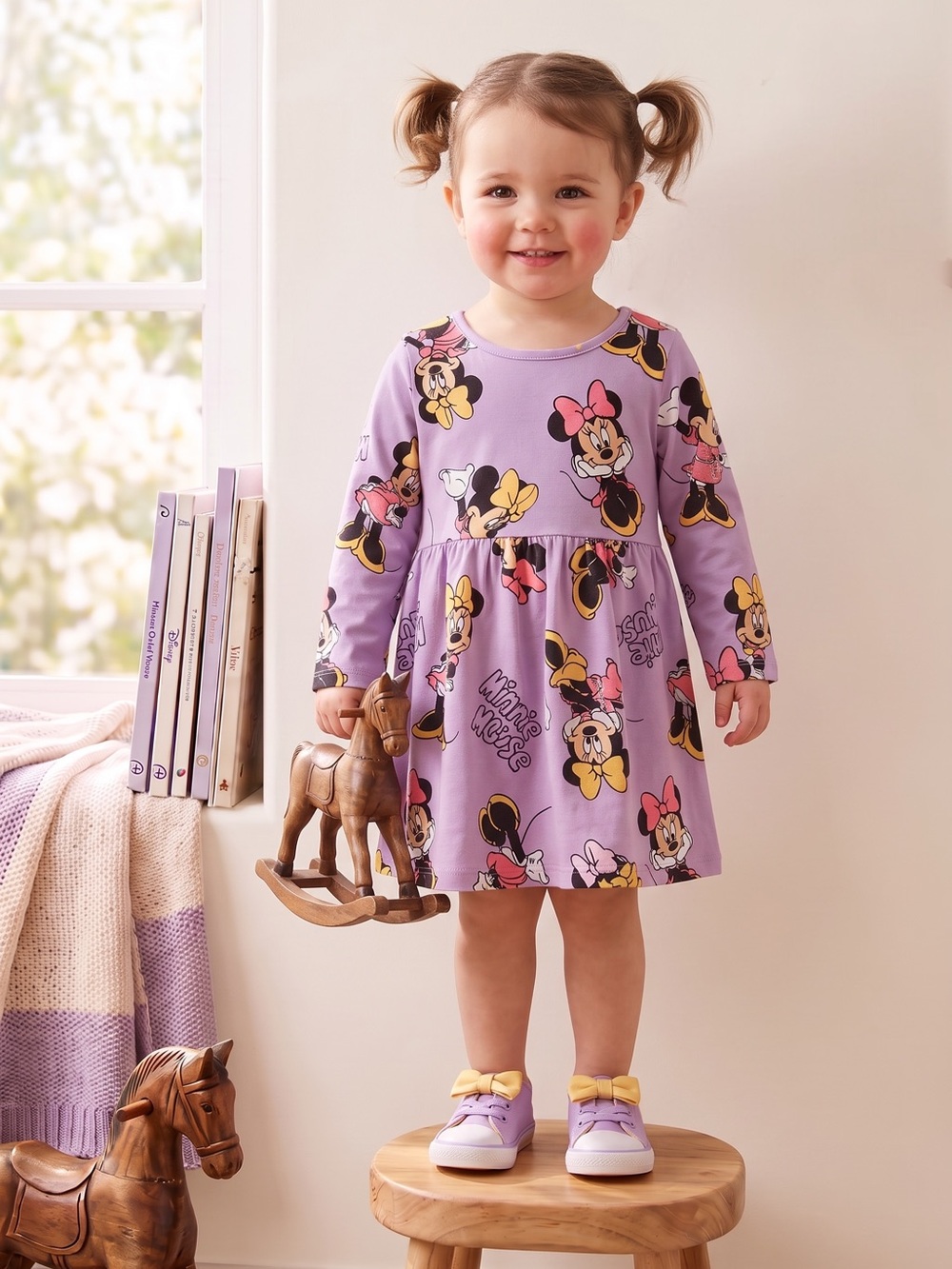 H&M Lavender Minnie Mouse Long-Sleeve Casual Dress for Girls